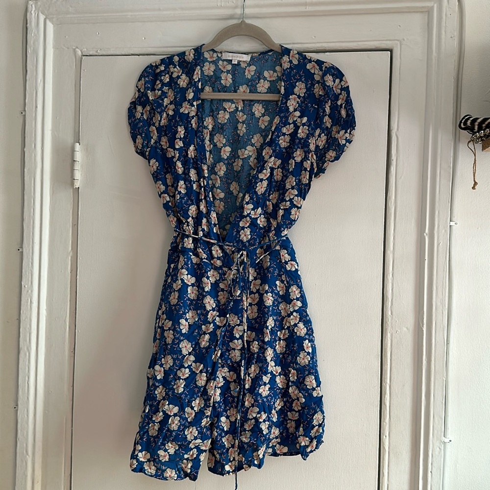 Blue floral mini wrap dress